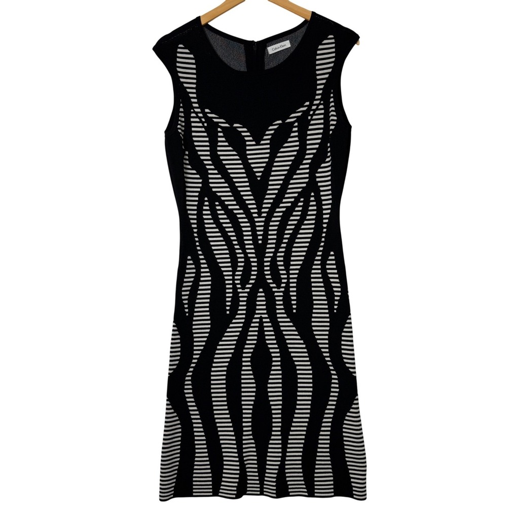 Calvin Klein Womens Size Medium Black White Sheath Career Office Bodycon‎